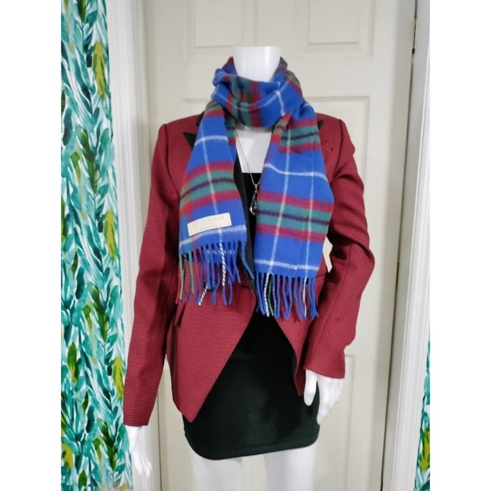 Lochcarron Of Scotland 100% Lambs Wool Plaid Fringe Hem Scarf Multicolor Unisex